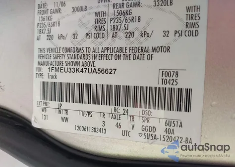 2007 Ford Explorer Sport Trac Limited from USA, damaged, VIN 1FMEU33K47UA56627